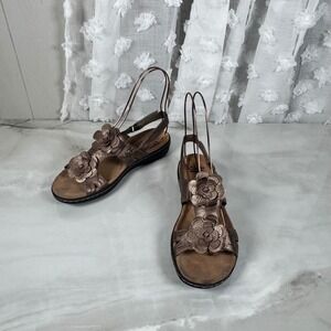 Clarks Bronze Floral Sandals Leather Sling Back Cushioned Laser Cut 7